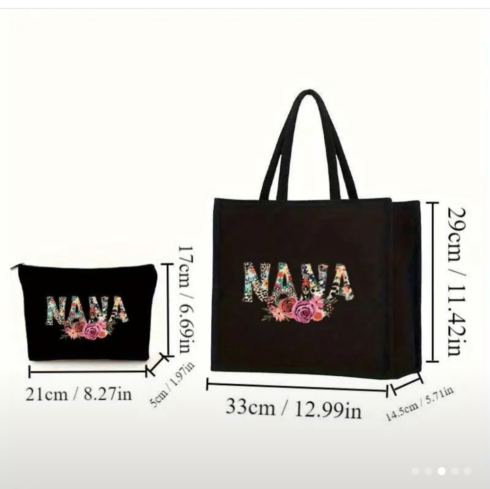 Nana Black Floral Tote Bag with Small Zipper Pouch - Picture 2 of 2